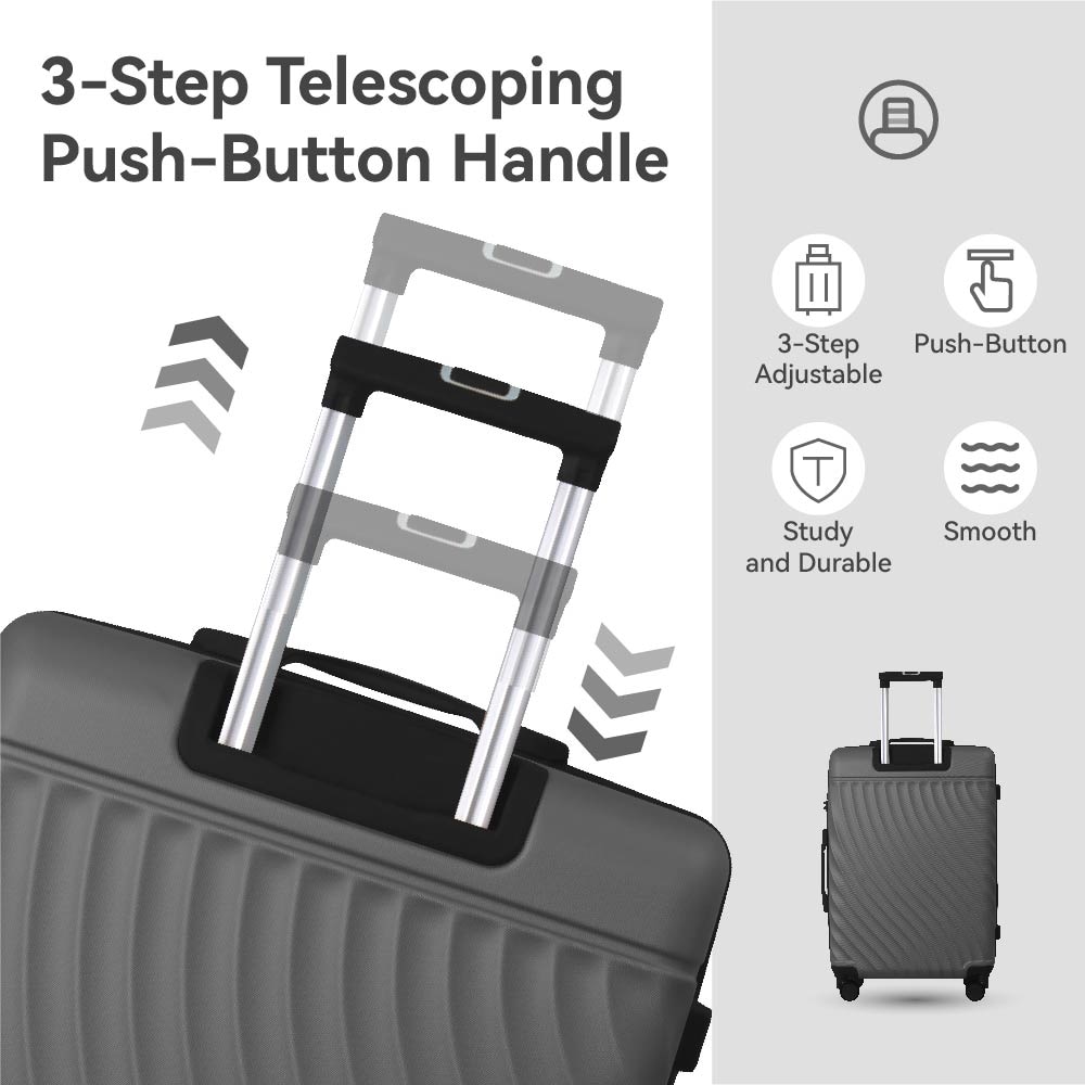 Luggage Sets ABS Hardshell 3pcs Luggage, Lightweight Durable Suitcase Sets Spinner Wheels Suitcase With TSA Lock 20''24''28'' Available(Grey Ash)_voghion.com